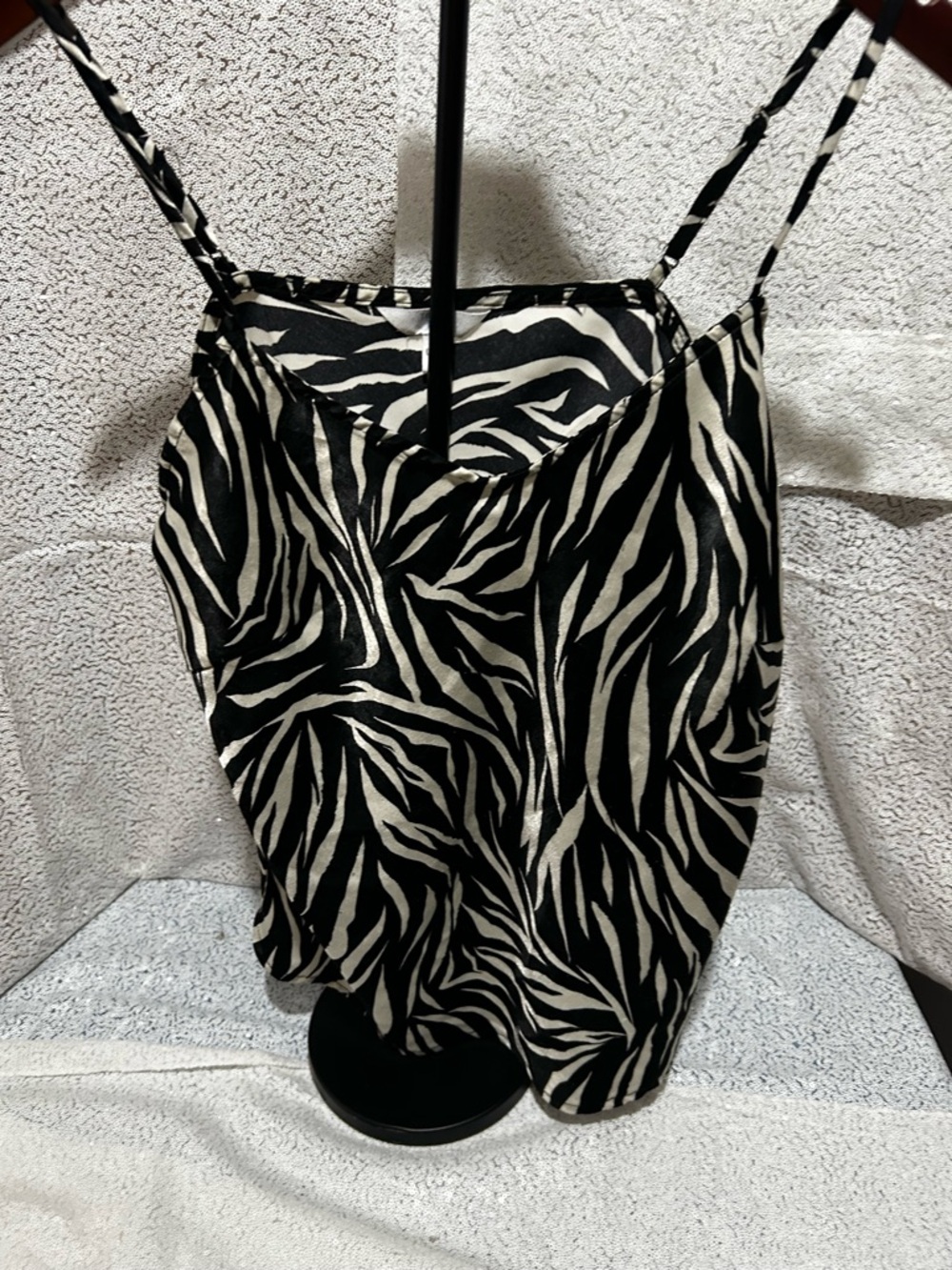 Time and Tru Black & White Zebra Print Satin Cami